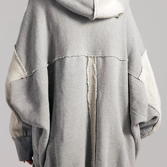 Free people Cozy Gray Hooded Cardigan sweater shirt super oversized - Picture 4 of 13